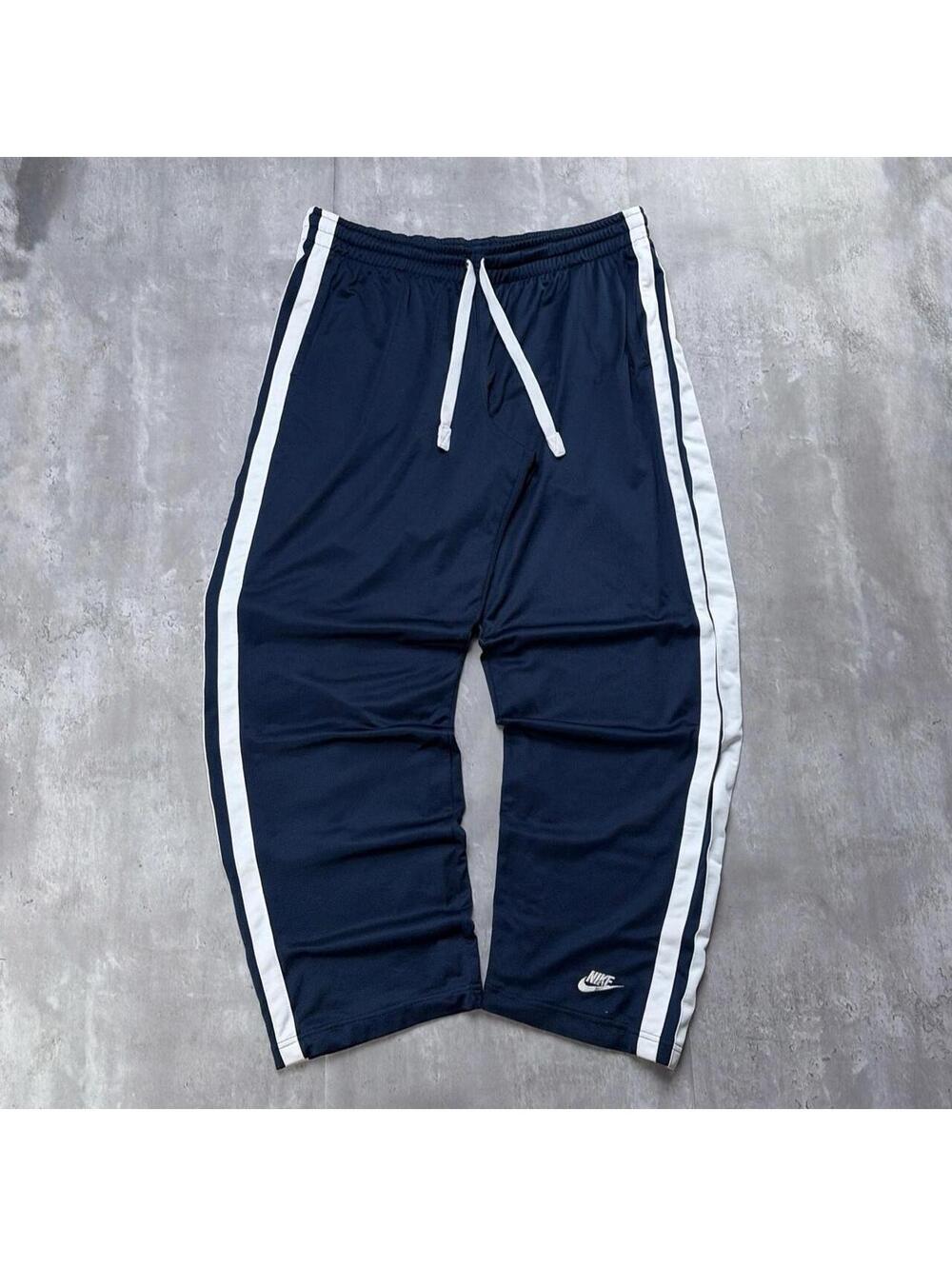 Y2K Navy Nike Swoosh Grunge Striped Baggy Trackpants